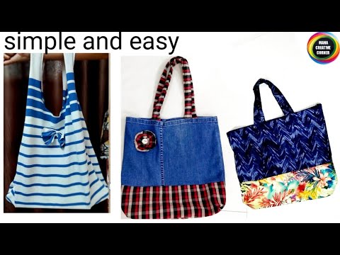 3 Bag Making Ideas from old Clothes/3 Easy Shopping Bag sewing ideas at home using old clothes/best