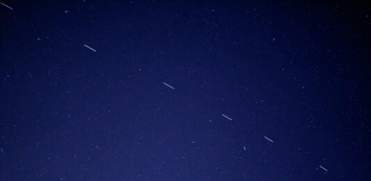 The Starlink 3 train rides across the early morning sky, accompanied by a handful of other satellites.