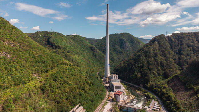 Trbovlje Chimney Power Station from above, Slovenia