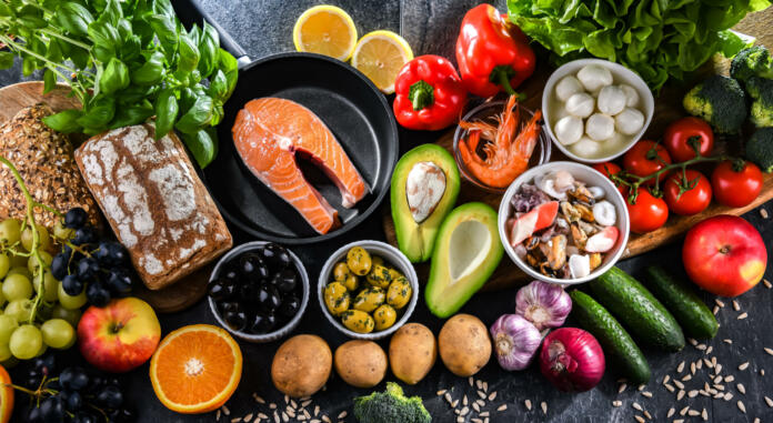 Food products representing the Mediterranean diet which may improve overall health status