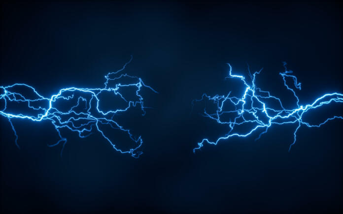 Blue lightning with dark background, 3d rendering. Computer digital drawing.