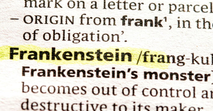 Close up photo of the word Frankenstein in a dictionary book