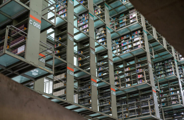 Mexico City, Mexico - May 07, 2023: A captivating interior view reveals the architectural marvel of Vasconcelos Library, a renowned landmark celebrating knowledge and creativity, masterpiece built in 2006 by Alberto Kalach. High quality photo