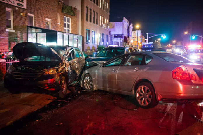 12/3/2014-Brooklyn, NY: Severe car crash at night in the city close up