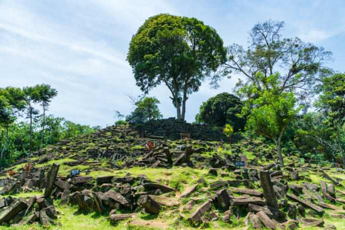 Gunung Padang Megalithic Site in Cianjur, West Java, Indonesia. Gunung Padang is the largest megalithic site in all of Southeastern Asia.
