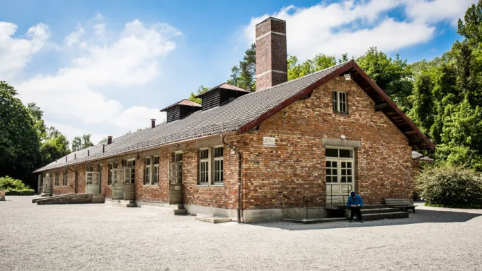 Dachau, Germany - May 11, 2018: The barrack X was built in 1942/43. Inside were disinfectant chambers, the gas chamber, as well as cadaver rooms and the crematorium. In the gas chamber, although some tests were made on some people. The gas chamber in the Dachau concentration camp was not needed for the mass destruction of people.