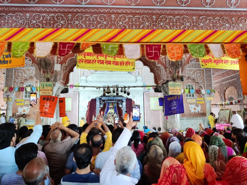 Jaipur, India 3 September 2023: Picture of crowd at Govind Devji Temple on occasion of Krishna Janmashtami