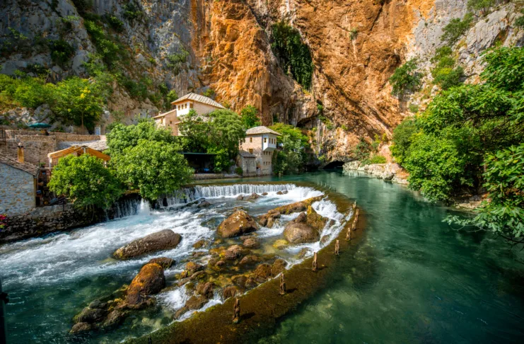 Small village Blagaj on Buna spring and waterfall in Bosnia and Herzegovina