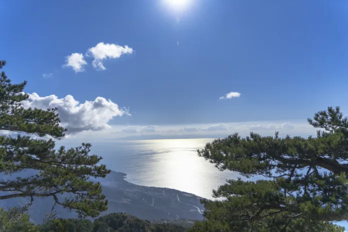 Dhermi village far away view from llogara mountain pass