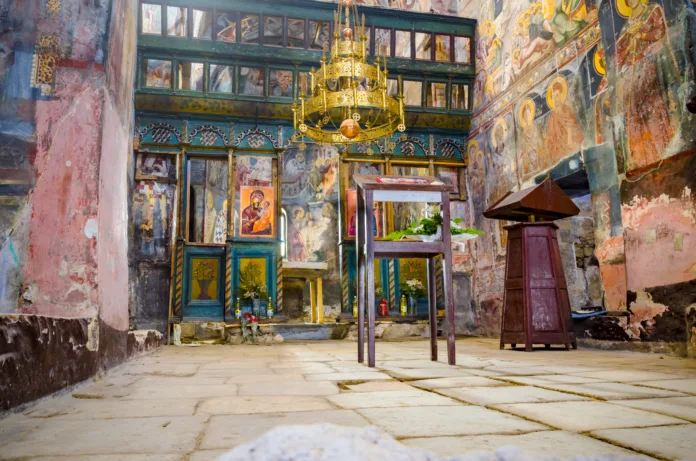 Interior of ancient orthodox church, monastery Treskavec in Prilep, Macedonia