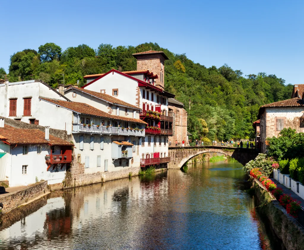 Main bridge over the river Nive on its way through the village of Saint Jean Pied de Portfamous place of the Way of St James