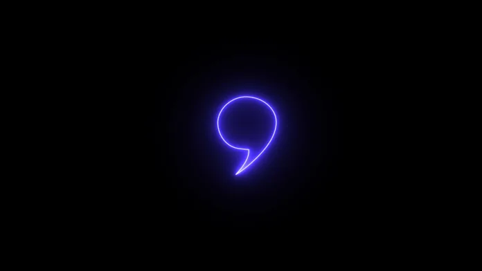 Neon light glow effect. Quote bubble line icon. Quote Marks outline, speech marks, commas. 3d Illustration. Glowing neon Quotation marks on black background.