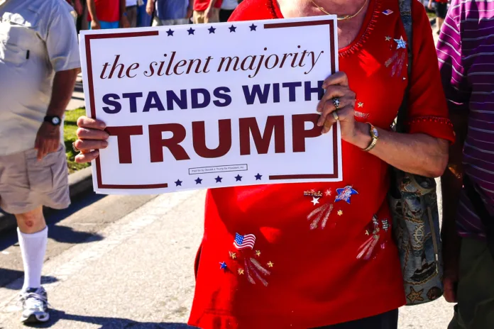 Sarasota, FL, USA - November 28, 2015: White seniors holding a placard supporting Donald Trump showing their support at his Presidential candidacy visit to Sarasota FL