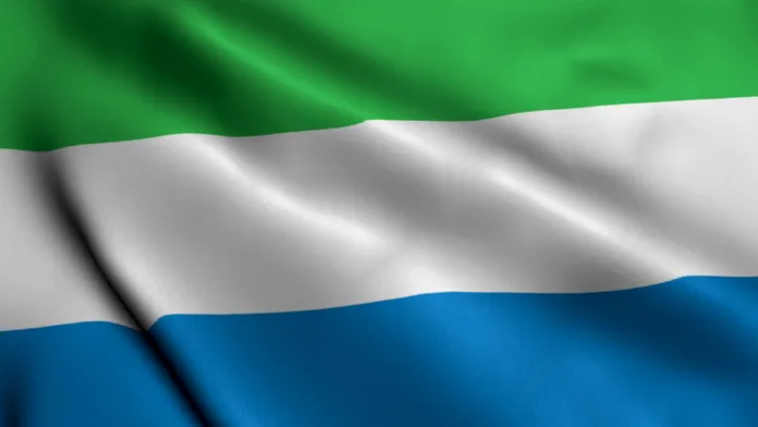 Sierra Leone Flag. Waving  Fabric Satin Texture Flag of Sierra Leone 3D illustration. Real Texture Flag of the Republic of Sierra Leone