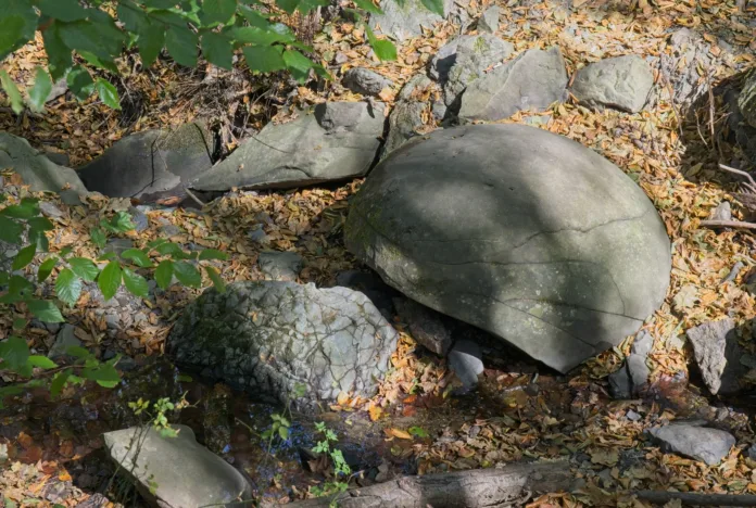 Stone spheres in Bosnia and Herzegovina is a natural phenomena. The largest stone ball was discovered in Zavidovici in 2016, in the town of Podubravlje. Sunny summer day. Selective focus