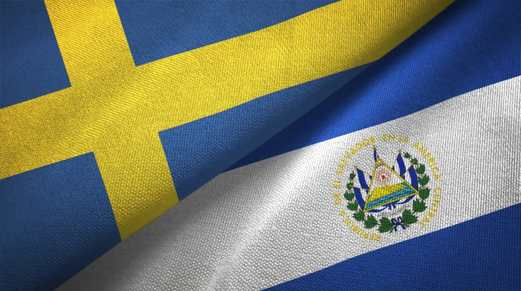 Sweden and El Salvador two folded flags together