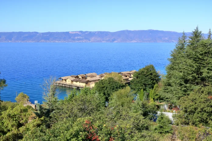 the Museum on water in the Bay of Bones on the Ohrid Lake in North Macedonia