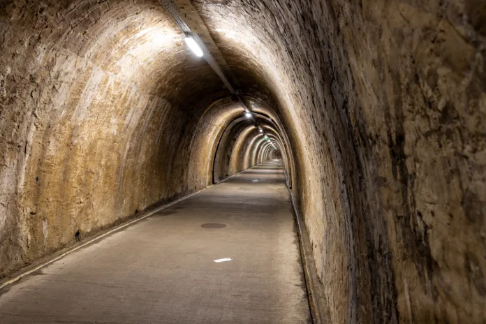 Zagreb, Croatia 10-8-2023 Gric Tunnel is a pedestrian tunnel located in the city centre of Zagreb, built during World War II to serve both as a bomb shelter and a promenade