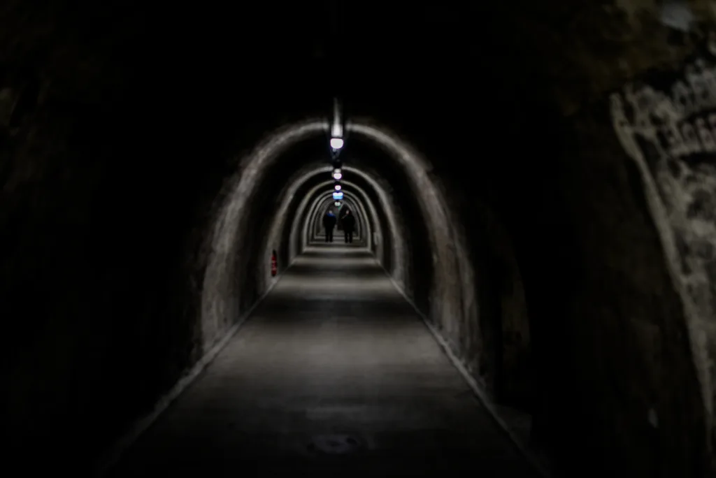 ZAGREB, CROATIA - DECEMBER 2, 2019: Zagreb, Tunnel Gric (hr: Grič Tunel) during Christmas celebrations as part of "Advent in Zagreb" festivities.