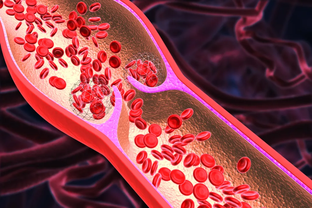 Blood cells flowing through a Vein or Artery. 3d illustration