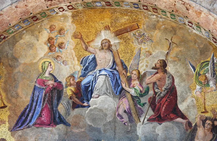 Mosaic in St. Mark Basilica depicting the Ascension of Jesus Christ. Venice, Italy