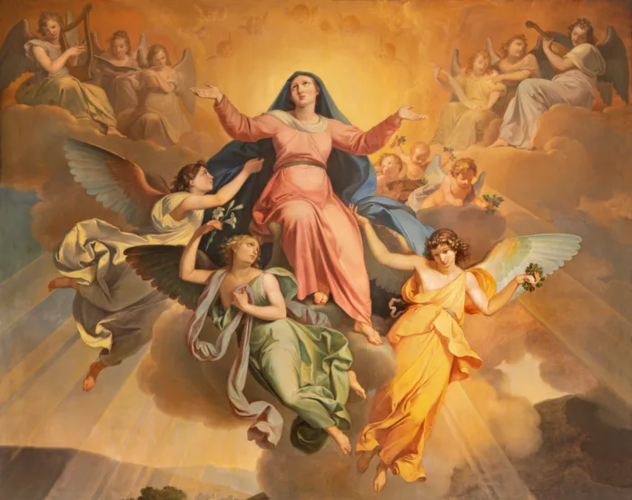 Riva del Garda - The part of the painting Assumption in church Chiesa di Santa Maria Assunta by Giuseppe Craffonara (1830).