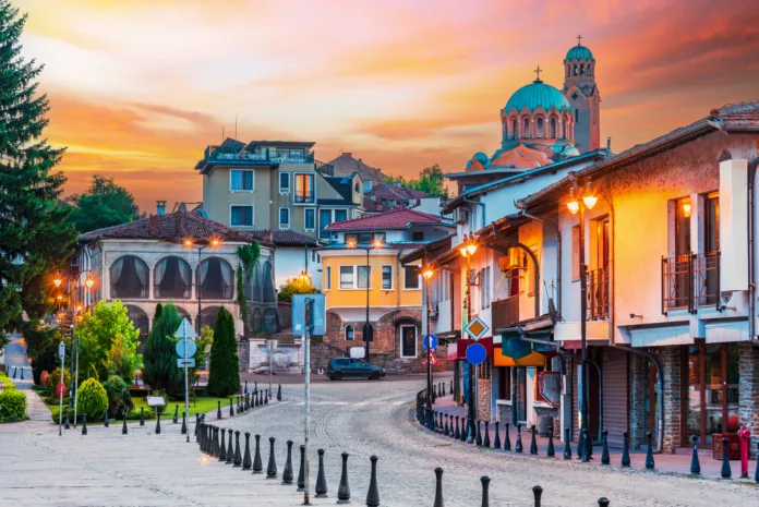 Veliko Tarnovo, Bulgaria. Tsarevets old town in historical city Veliko Tarnovo, former bulgarian capital, beautiful summer evening.