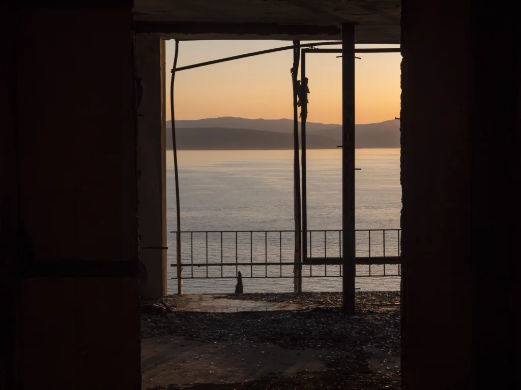 View from top floor in abandoned resort at Haludovo