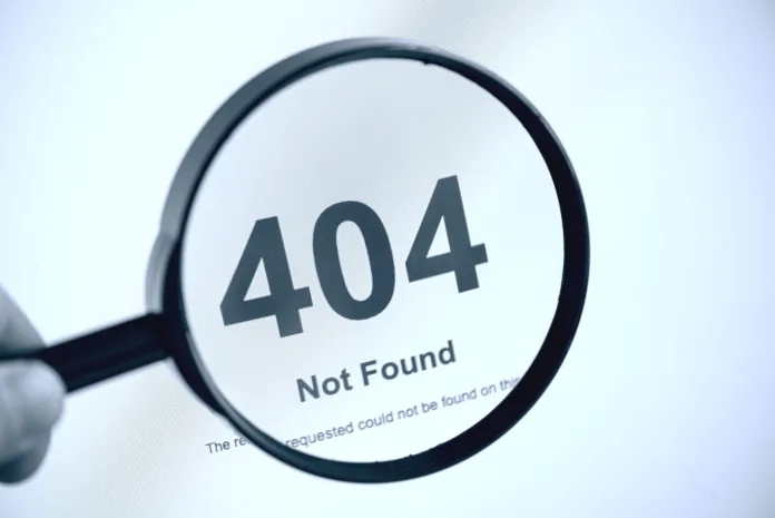 404 ERROR Internet Page not Found, hand with Magnifier, concept Picture