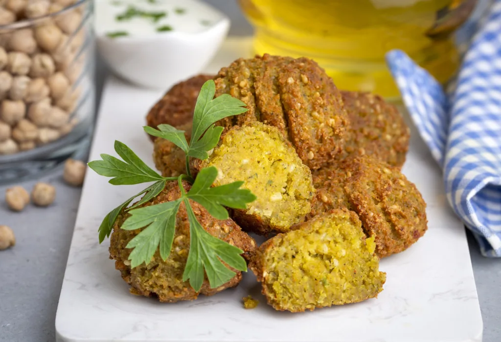 Falafel; traditional Lebanese appetizer made from chickpeas.