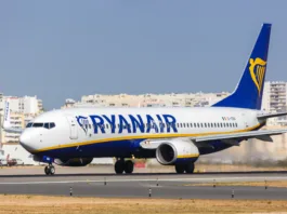 Faro, Portugal - September 25, 2021: Ryanair Boeing 737-800 airplane at Faro airport (FAO) in Portugal.