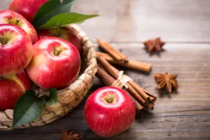 Fresh red apples in the basket