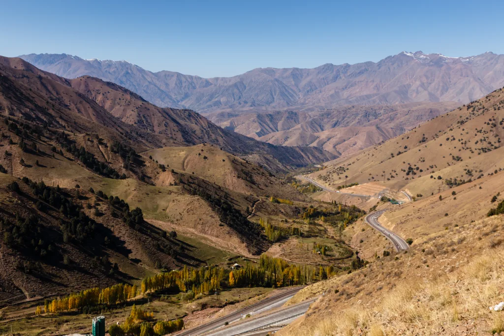 highway A-373, Tashkent-Osh highway, Kamchik pass Uzbekistan. mountain road.