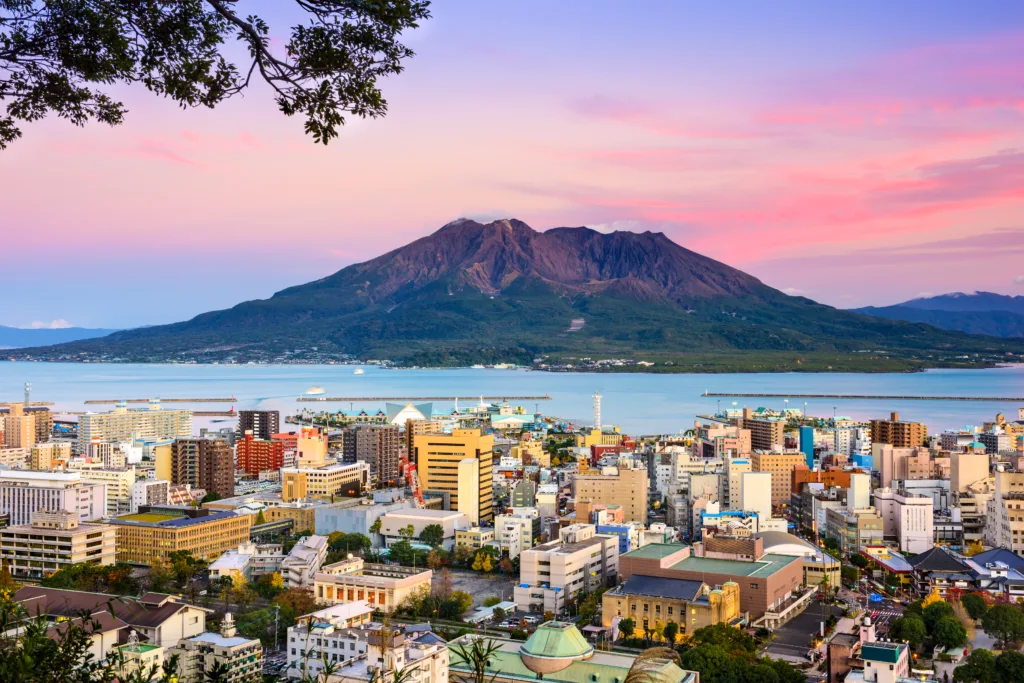 Kagoshima, Japan with Sakurajima Volcano.