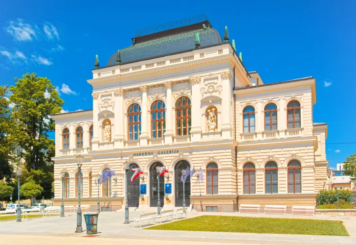 Ljubljana, Slovenia - 25 of June 2023: Building of the National Art Gallery in Ljubljana (Narodna galerija)