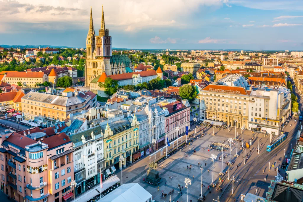 Aerial view at old city center of capital of Croatia, Zagreb, Europe.