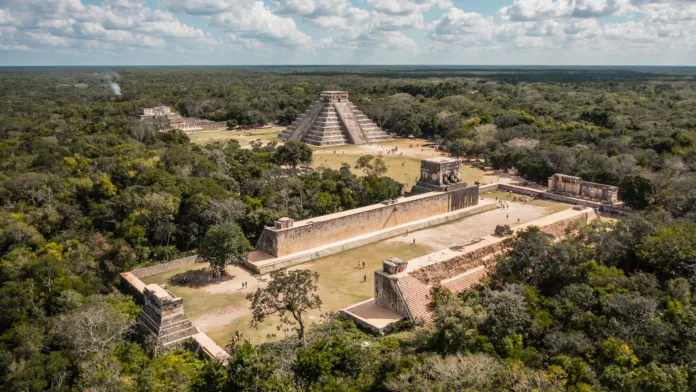 Aerial view of ancient Mayan city Chichen Itza