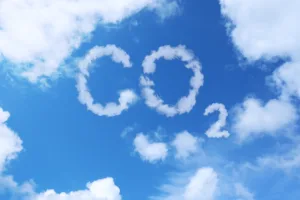 Blue sky with word CO2 . Global warming concept. Natural disasters and cataclysms