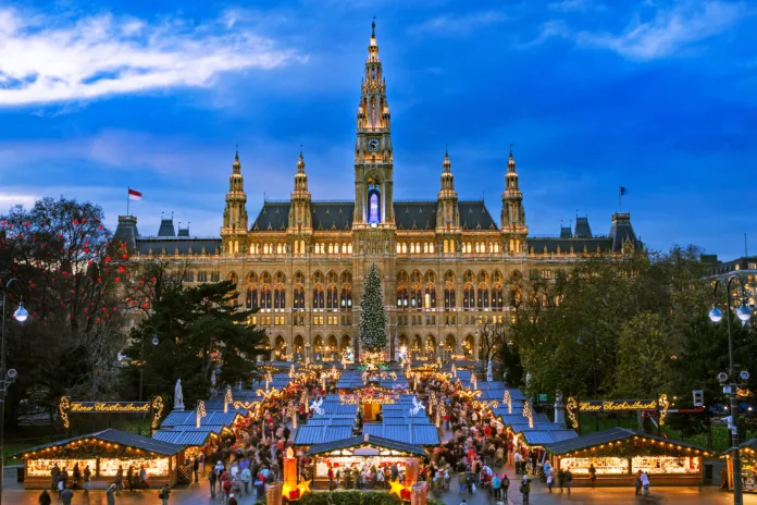 Christmas Market Vienna, traditional market at Vienna Town Hall in December