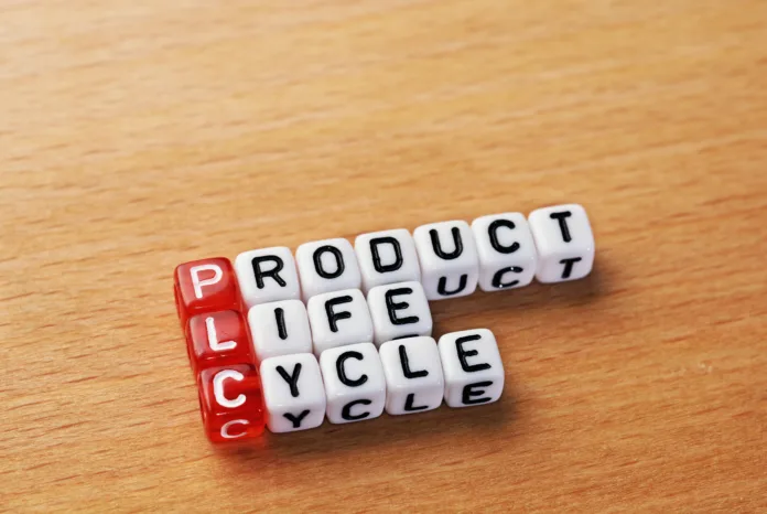 cubes with text PLC ,Product Life Cycle