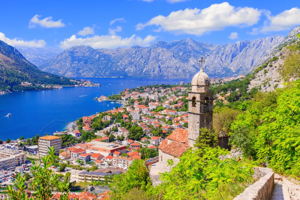 Kotor bay and Old Town from Lovcen Mountain. Montenegro.