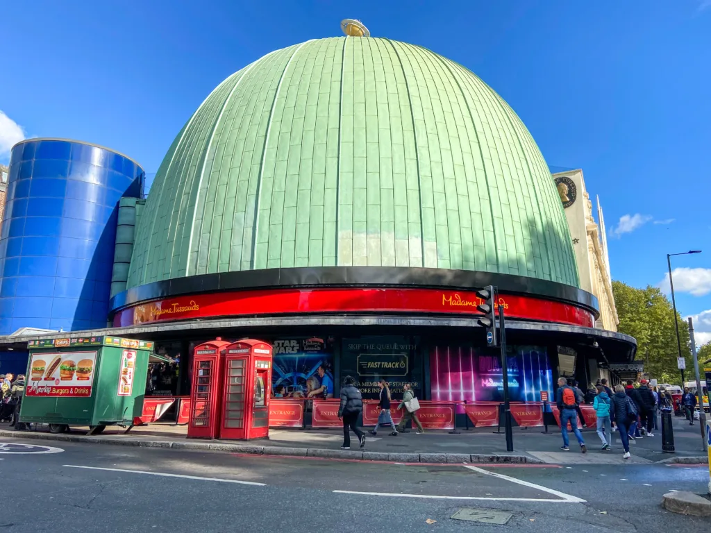 London, United Kingdom - October 24 2022: Madame Tussauds wax museum dome exterior daytime view.