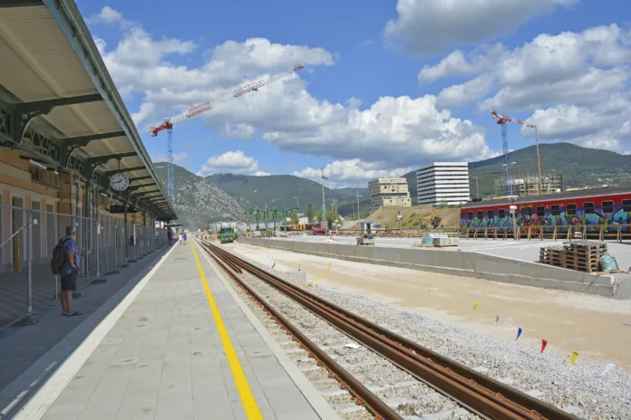 Nova Gorica, Slovenia - 7 Sept 2024. The historic Nova Gorica train station undergoing a 1m upgrade ahead of hosting the 2025 European Capital of Culture jointly with Gorizia in Italy