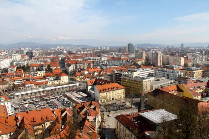 Overlooking the city of Ljubljana, Slovenia from Ljubljana Castle.