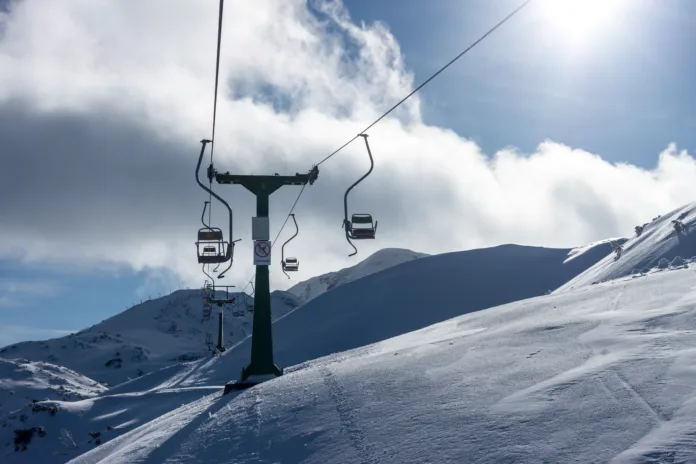 Vogel ski resort in Slovenia Julian Alps chirlift goes up