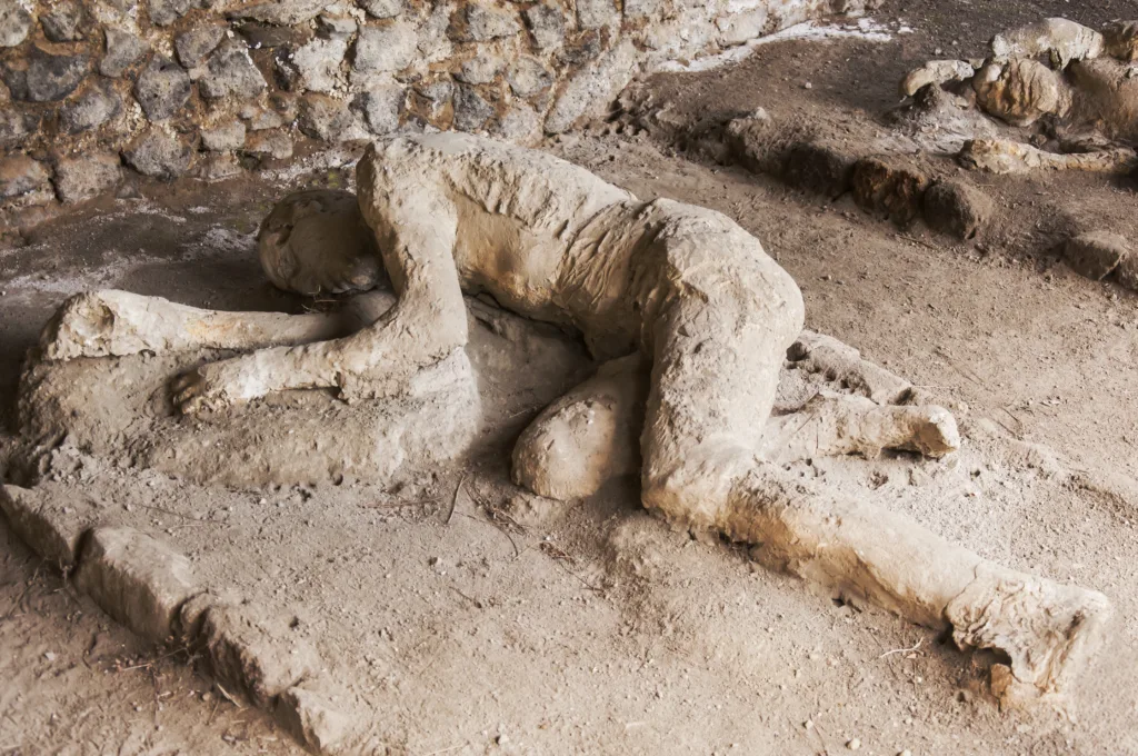 body shapes of victims after the vesuvius eruptions, Pompeii, Italy