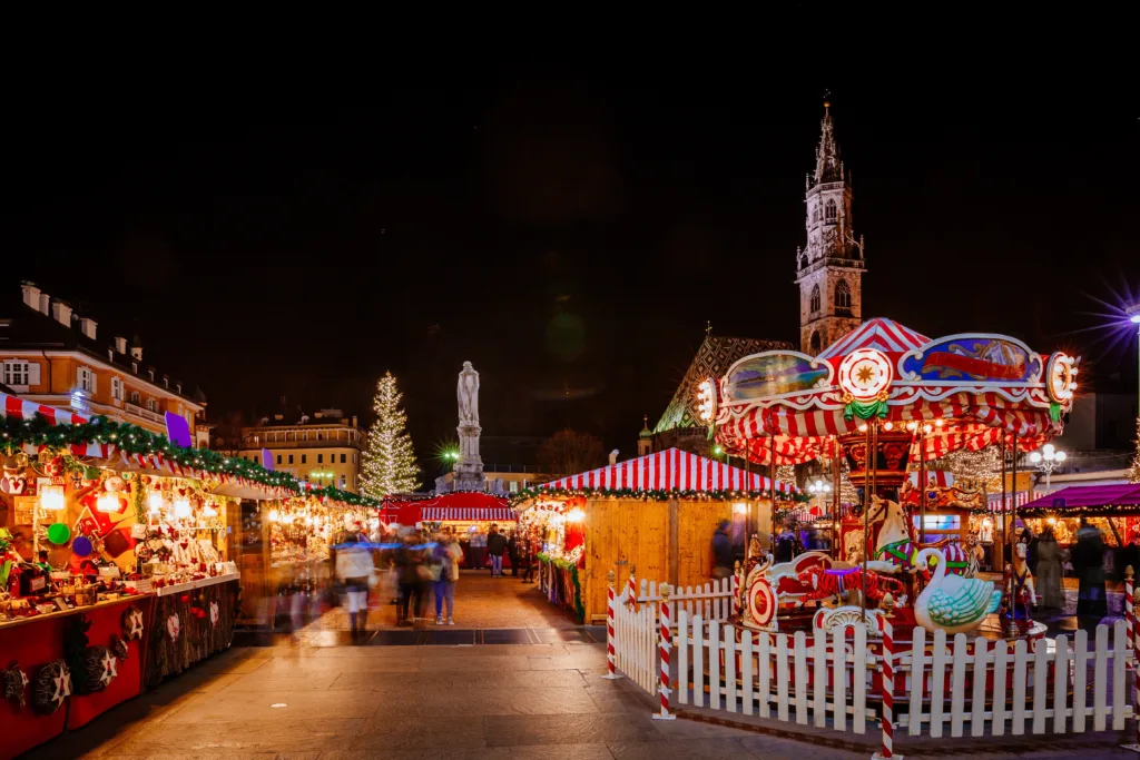 Carousel at the Christmas Market, Vipiteno, Sterzing, Bolzano, Trentino Alto Adige, Italy