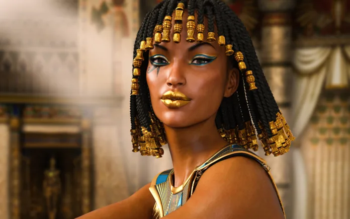 Close up portrait of the beautiful last Egyptian Princess, Queen, Pharaoh, Cleopatra, 3d render.