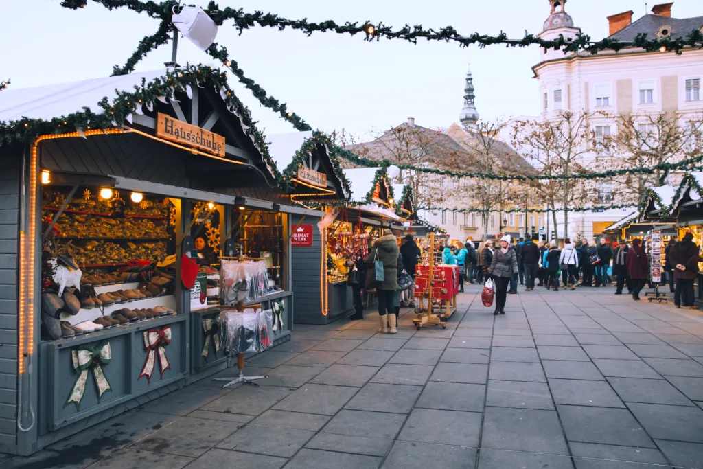 KLAGENFURT, AUSTRIA - DECEMBER 17: Klagenfurt christmas market on December 17, 2016 in Klagenfurt, Austria. Christmas in Europe.