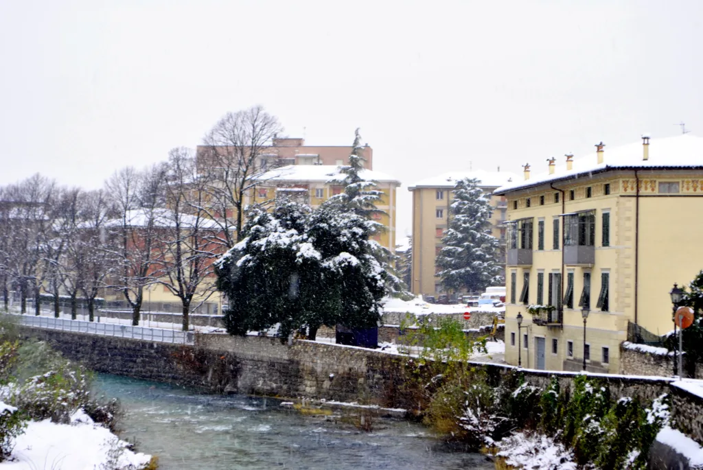 Snowfall in the city, Rovereto. Trentino South Tyrol